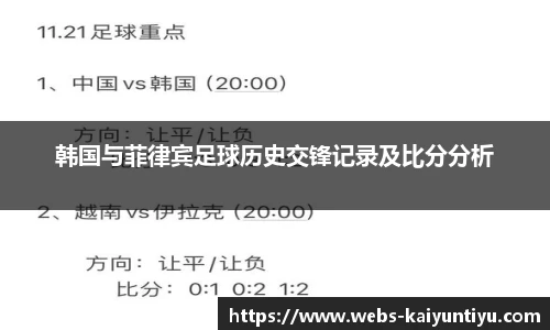 韩国与菲律宾足球历史交锋记录及比分分析